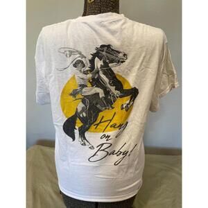 Falling Forward Cowboy Graphic T-Shirt Men’s Large White Western Rodeo “Hang On